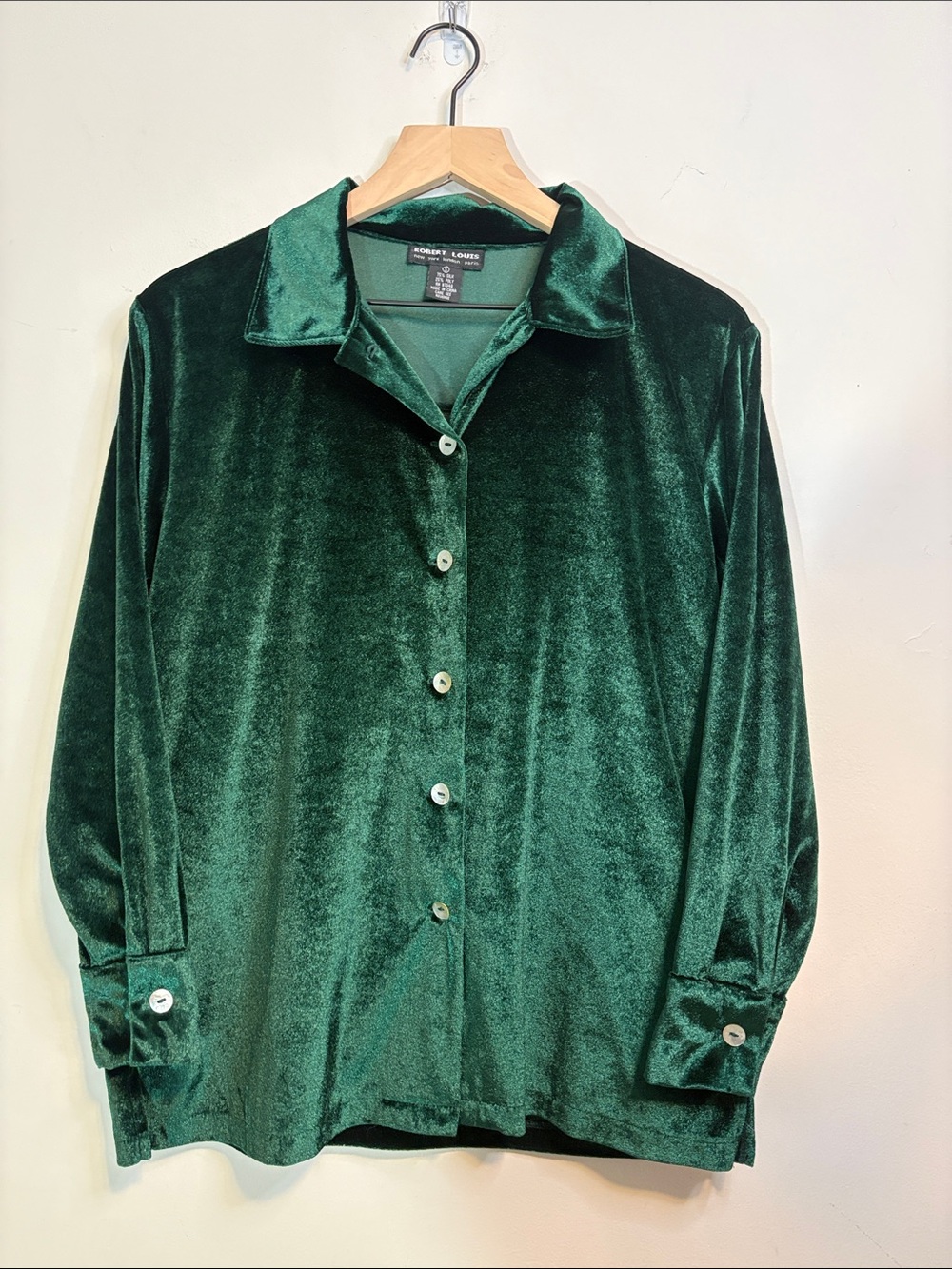 Gem Stone Emerald Green Rich Velvet 75% Silk Blend Vintage Button Up Shacket S